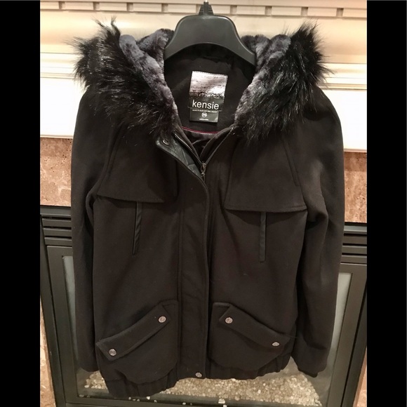 Kensie Wool Blend Bomber Jacket w/Fur Trimmed Hood (LIKE NEW!) - Picture 2 of 16